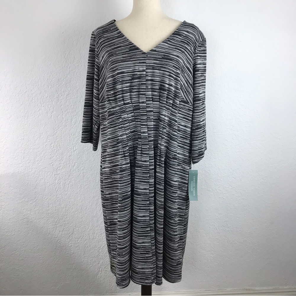 London Times Woman NWT Black & White Stretchy Knit Career Dress Modest V-Neck 2X